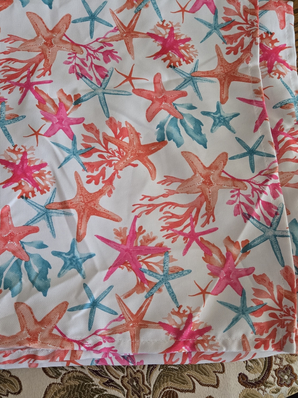 Sigrid Olsen Coral and Aqua Starfish Print Table Linen XL